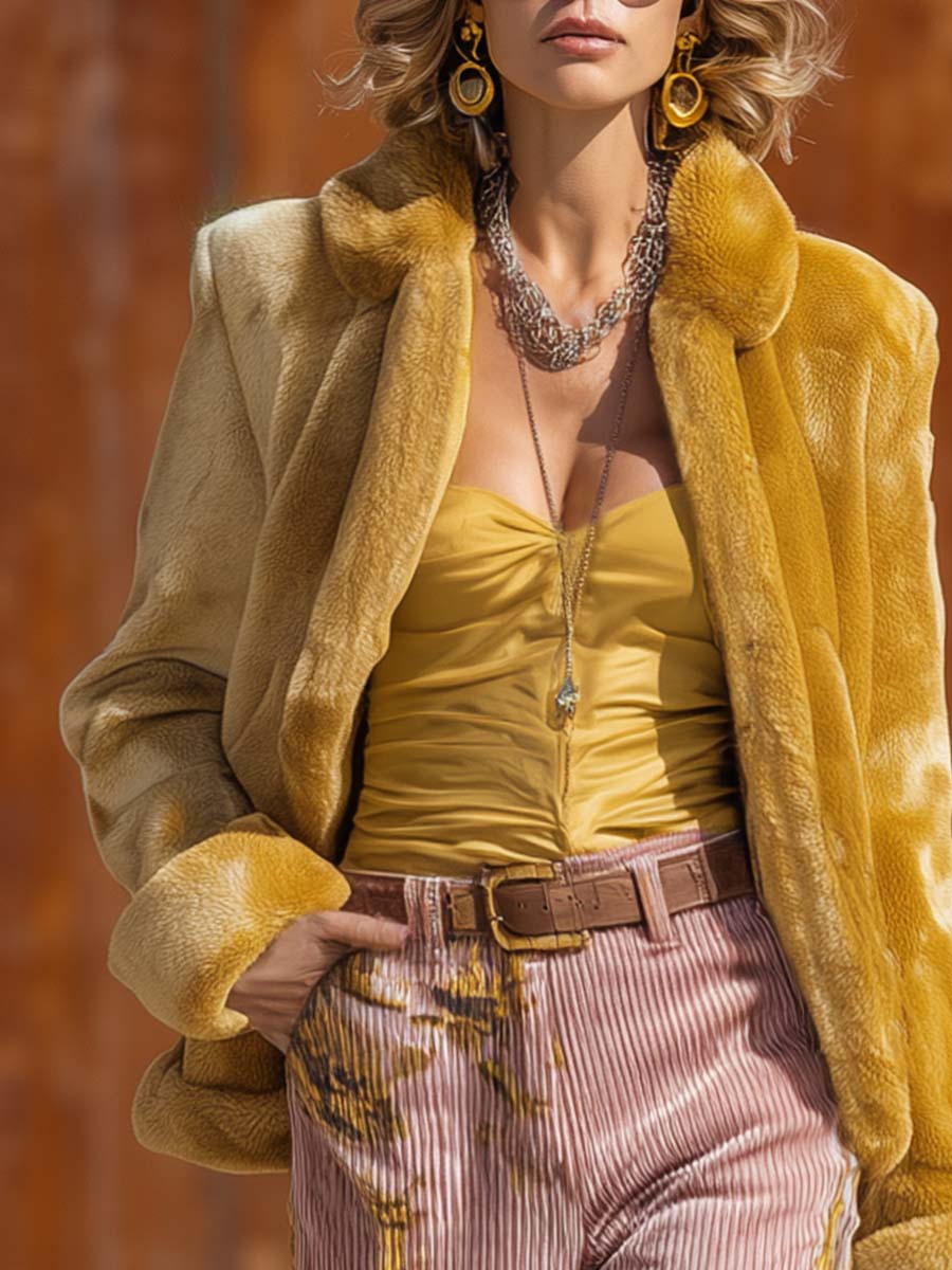 Retro Personality Street Fashion Golden Lapel Eco-friendly Fur Jacket