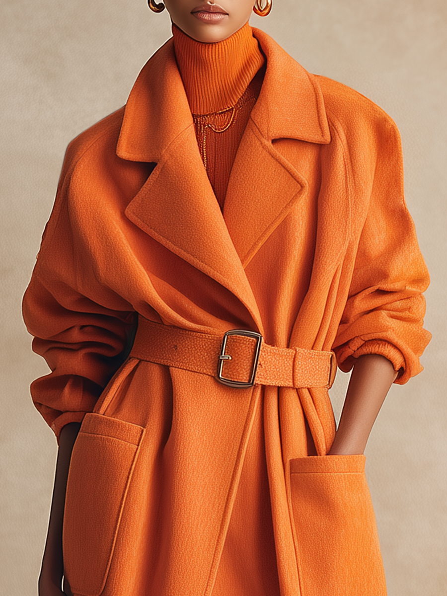 Retro Elegant Lapel Belt Long Woolen Coat