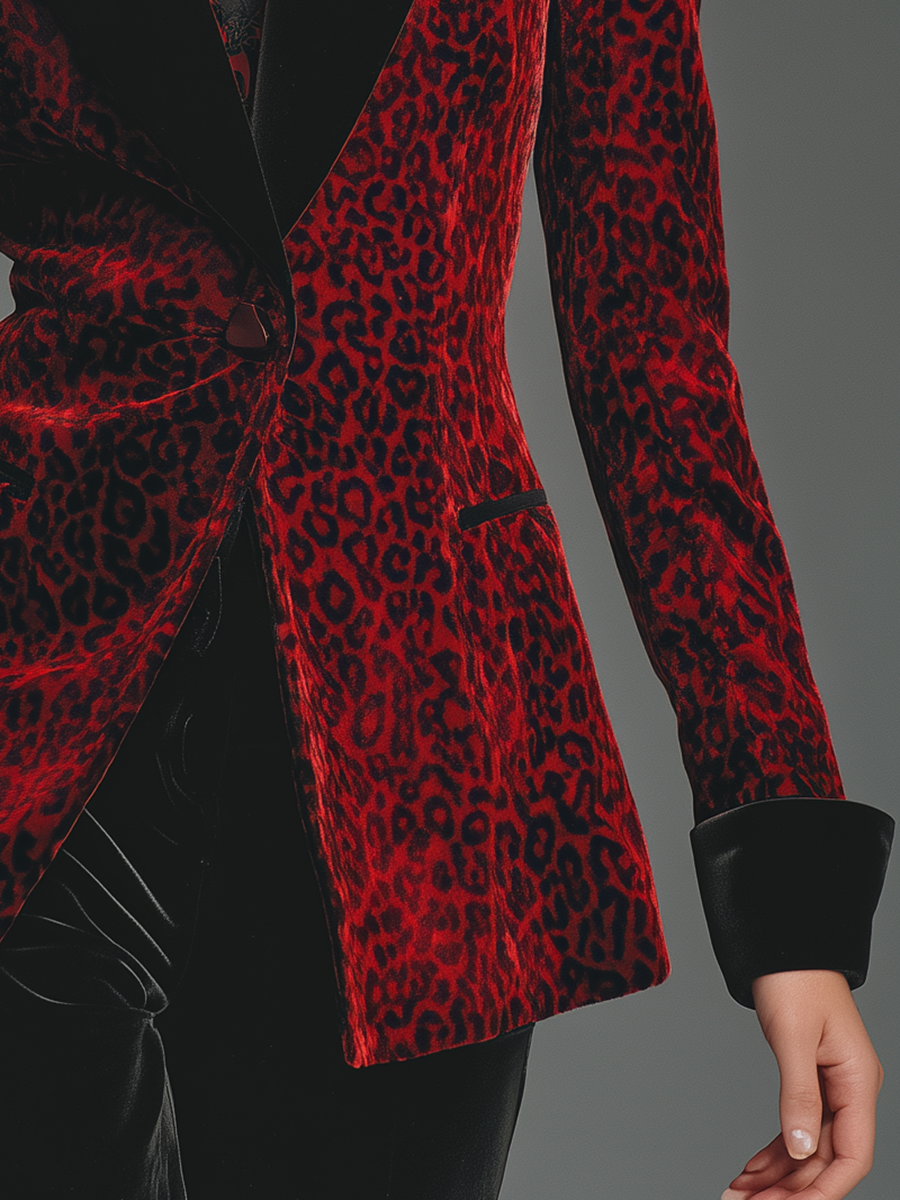 Sexy Stylish Vintage Leopard Velvet Blazer