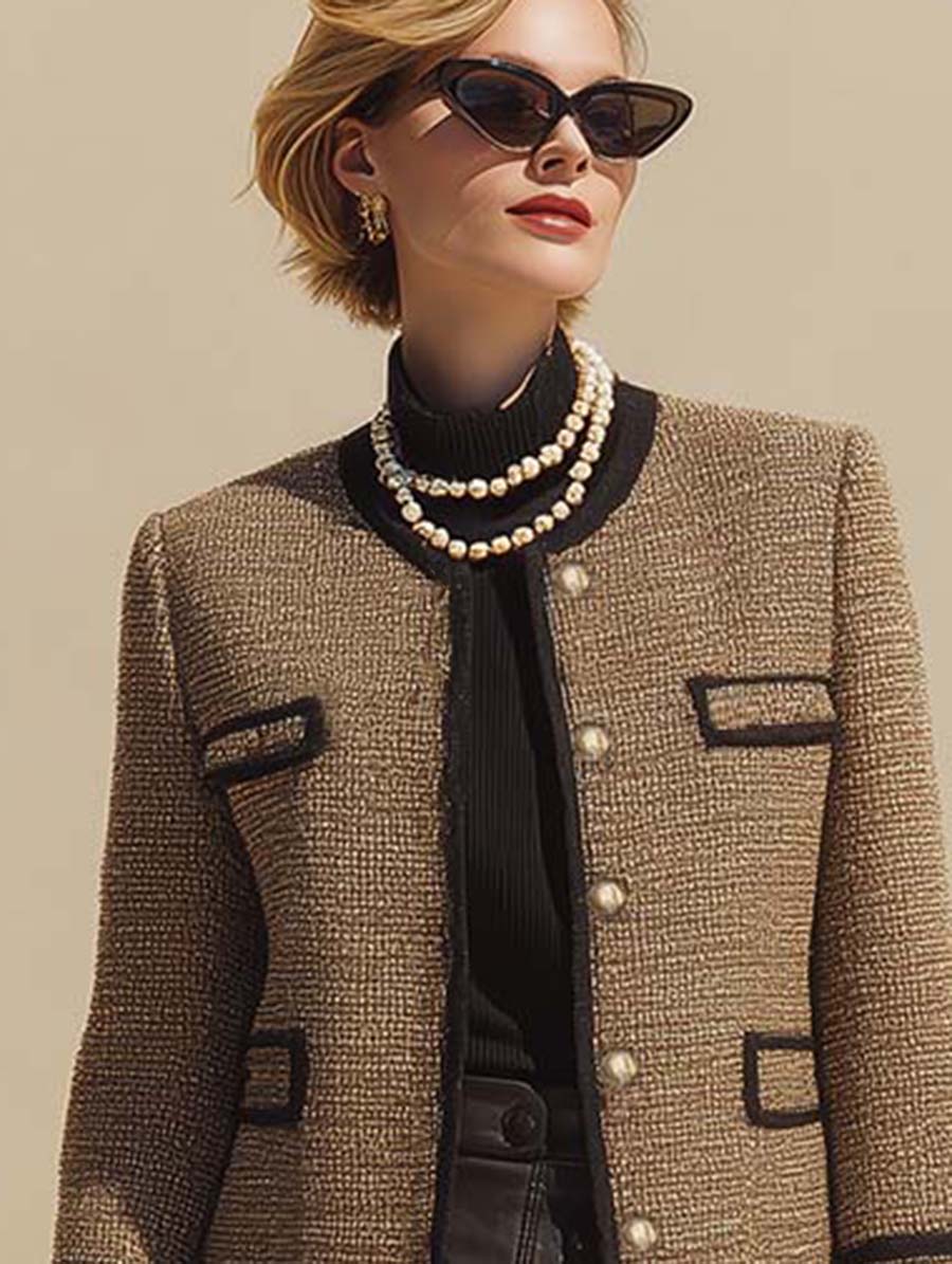Vintage And Sophisticated Brown Button-down Tweed Blazers
