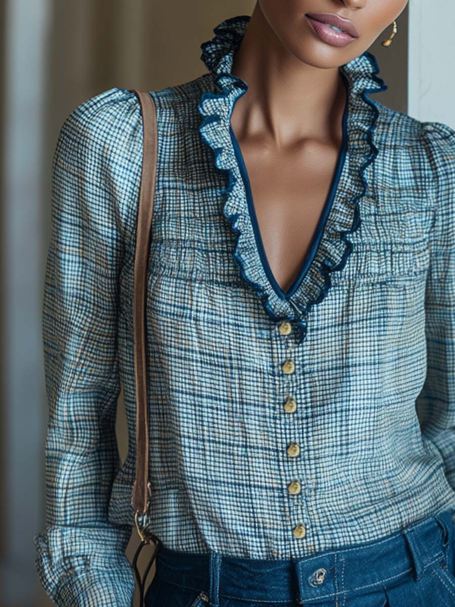 Oakly Fashion™ | Metal Button Blue Plaid Shirt