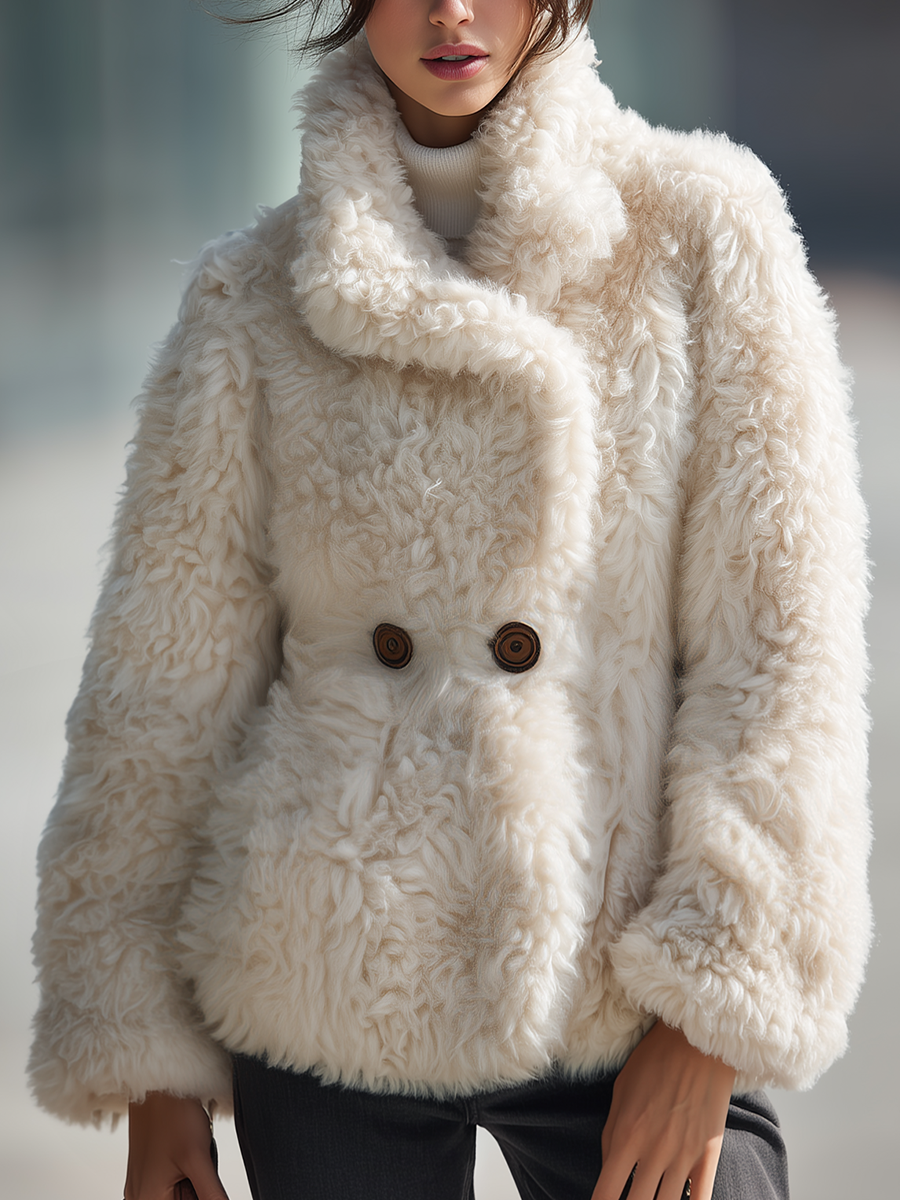 Casual Urban Solid Color Lapel Faux Fur Coat