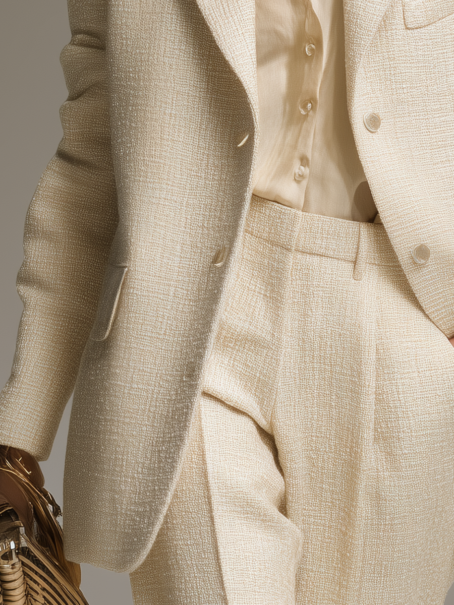 Business Elegant Solid Color Tweed Blazer