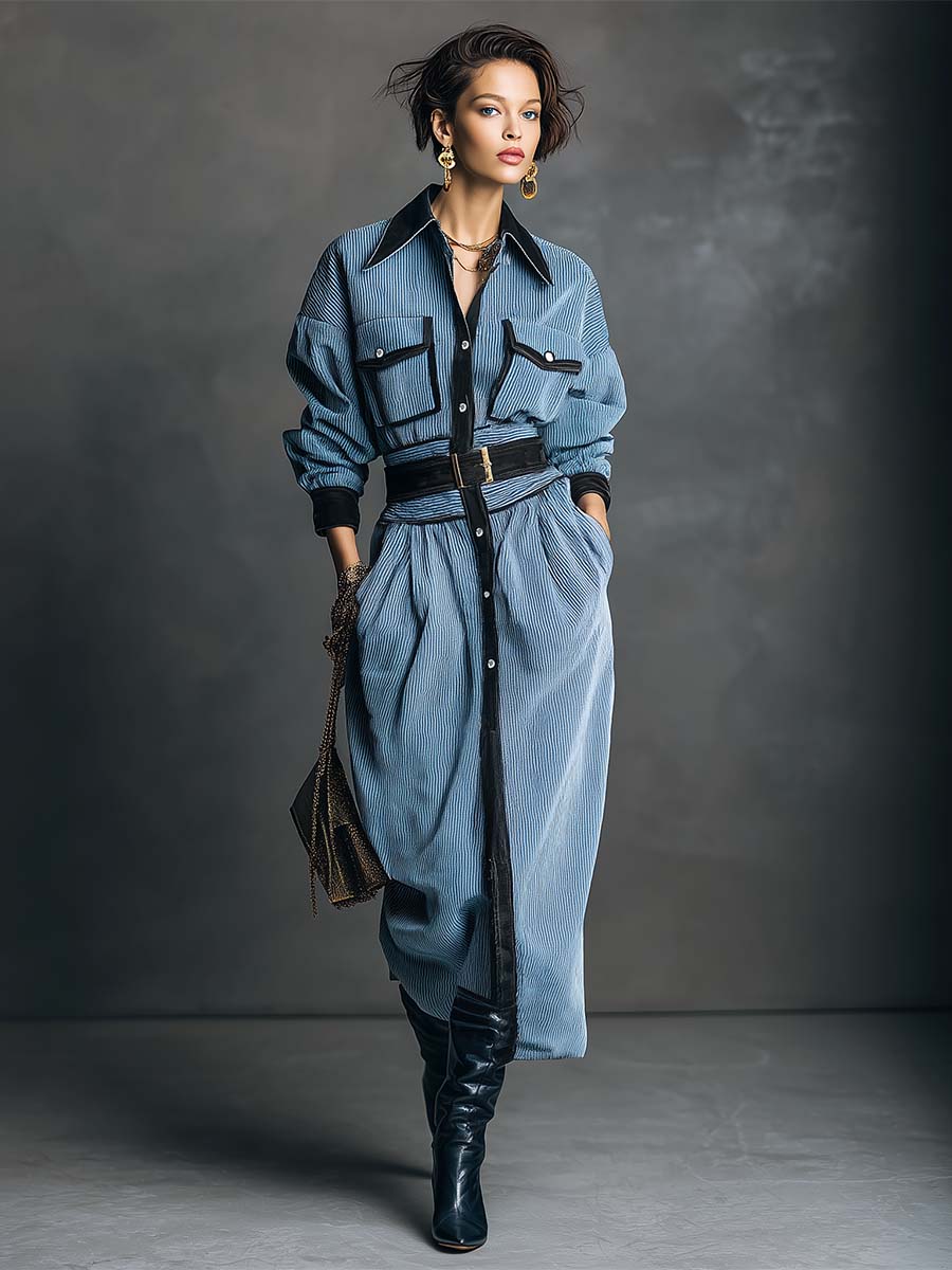 Oakly Fashion™ | Light Blue Corduroy Dress