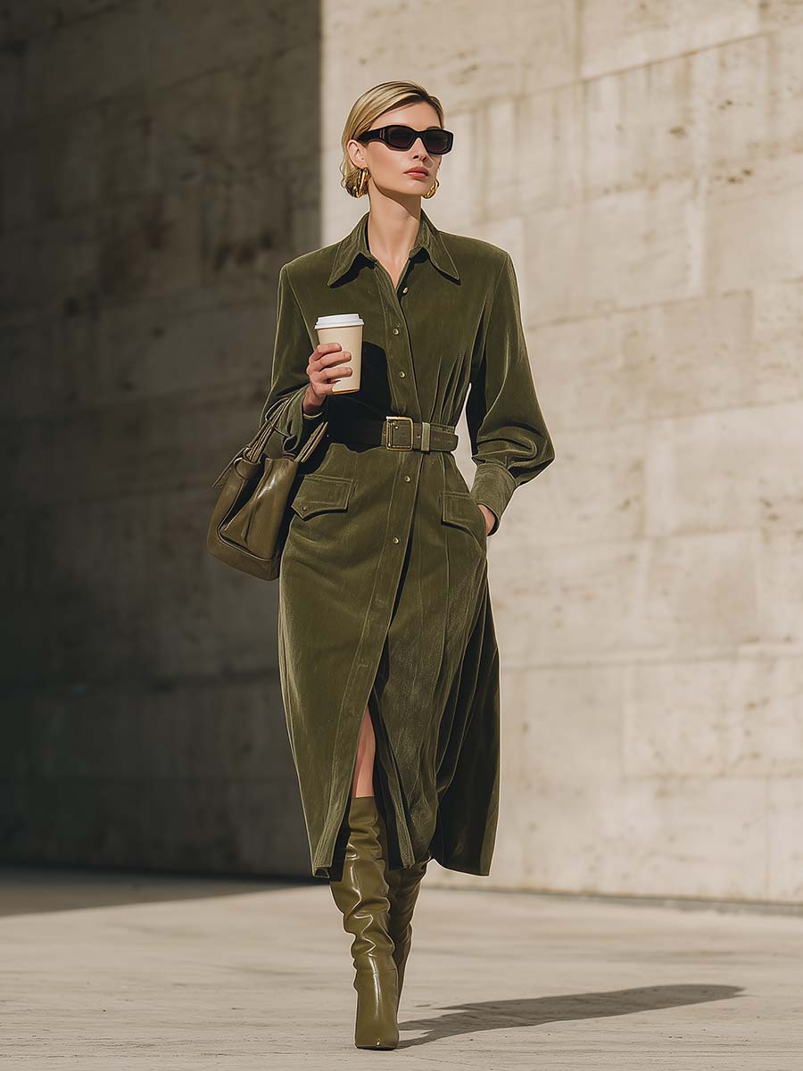 Oakly Fashion™ | Velvet Green Midi Dress