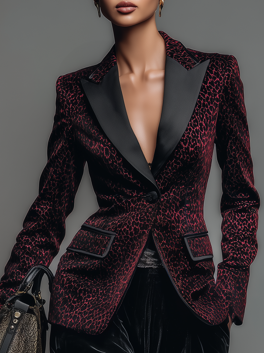 Stylish Retro Leopard-print Velvet Blazer