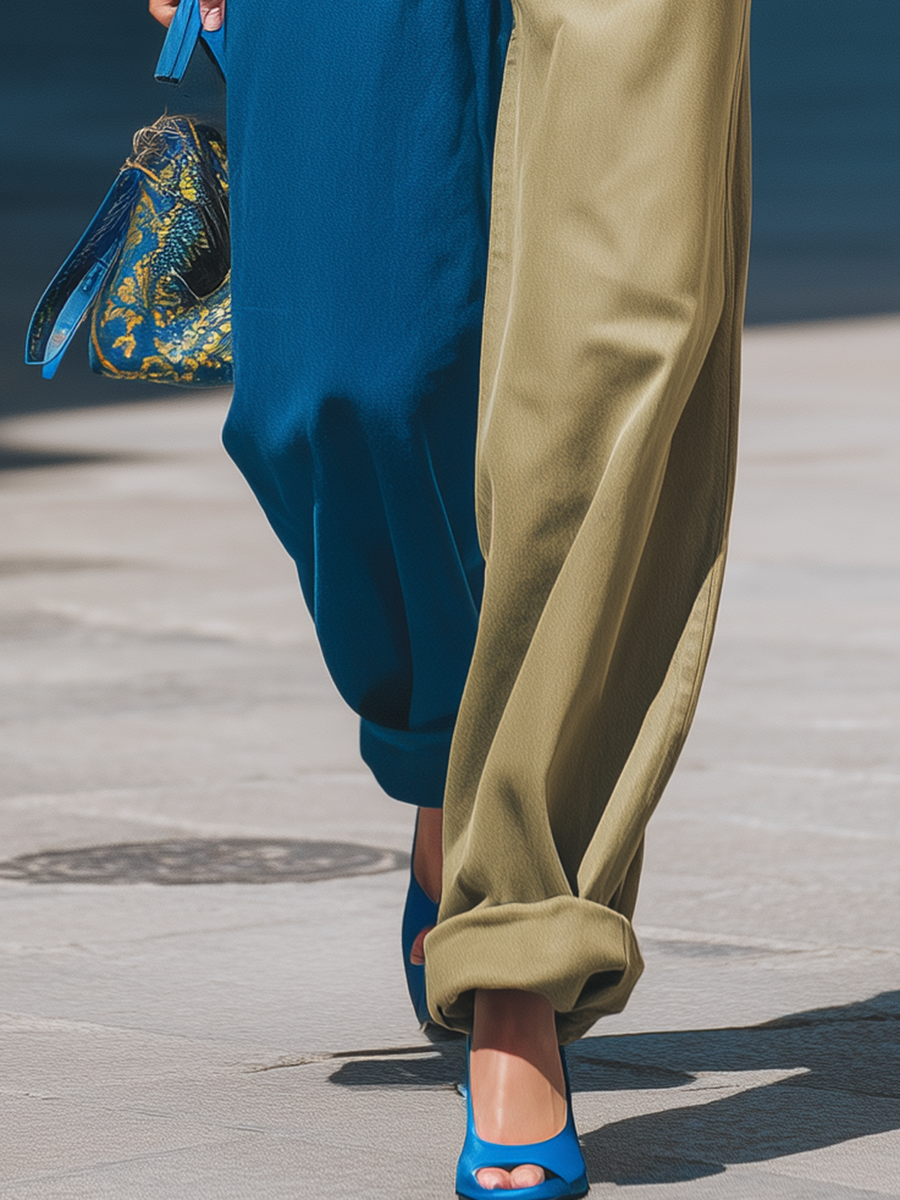 Retro Contrast Multi-Pocket Denim Cargo Pants