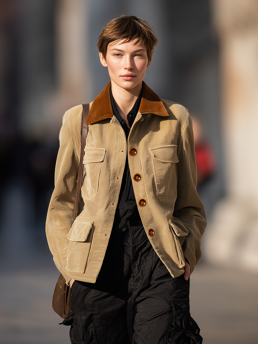 Vintage Contrast Lapel Corduroy Workwear Jacket