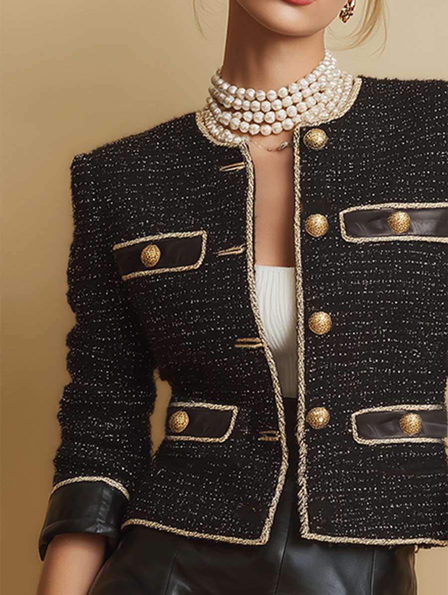 Retro And Sophisticated Black Button-down Tweed Blazers