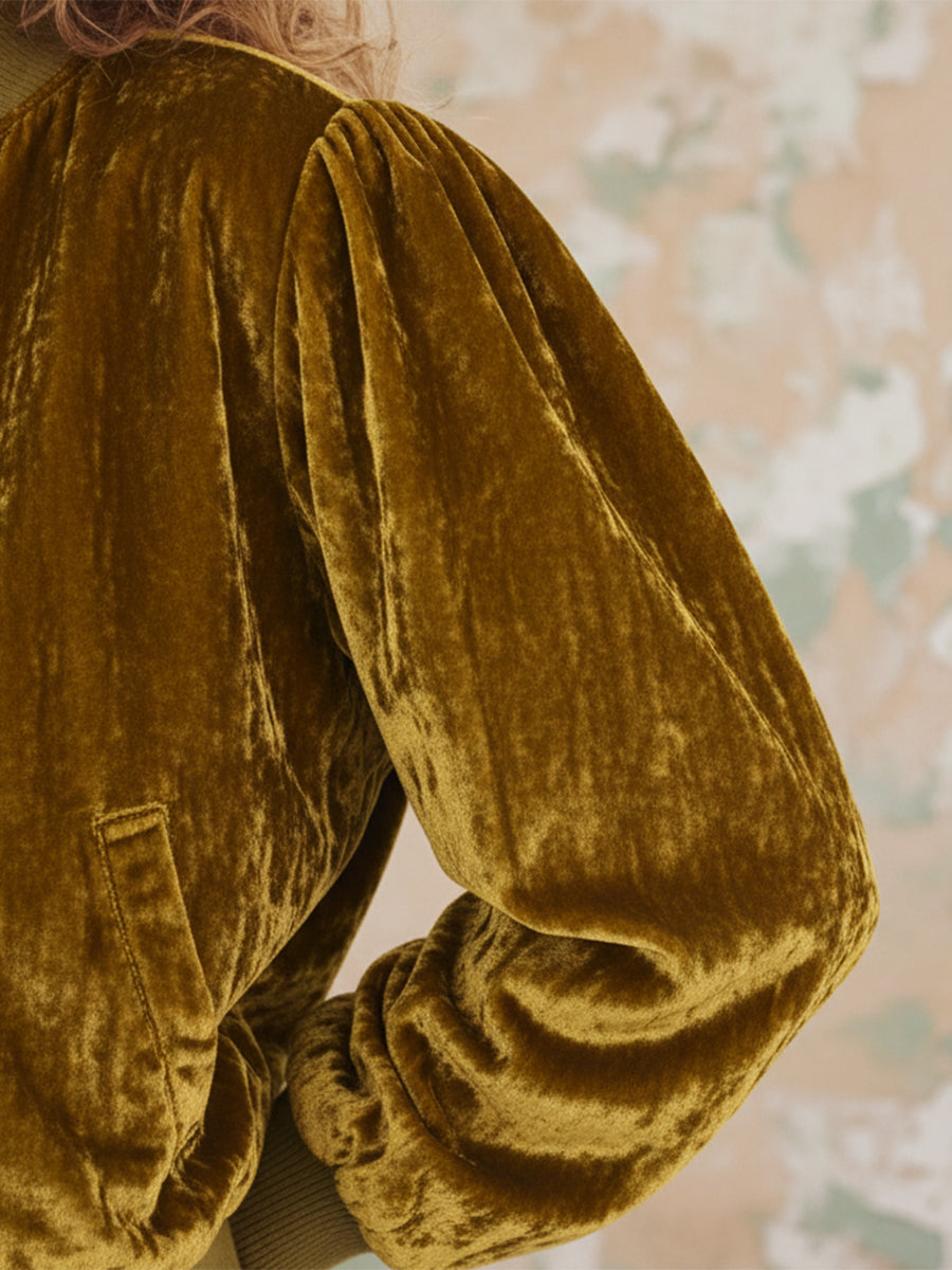 Retro And Fashionable Gold Velvet Baseball Jacket