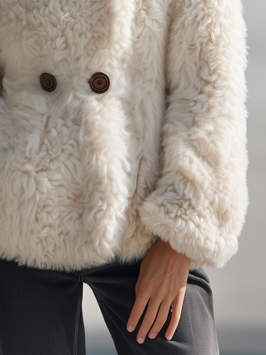 Casual Urban Solid Color Lapel Faux Fur Coat