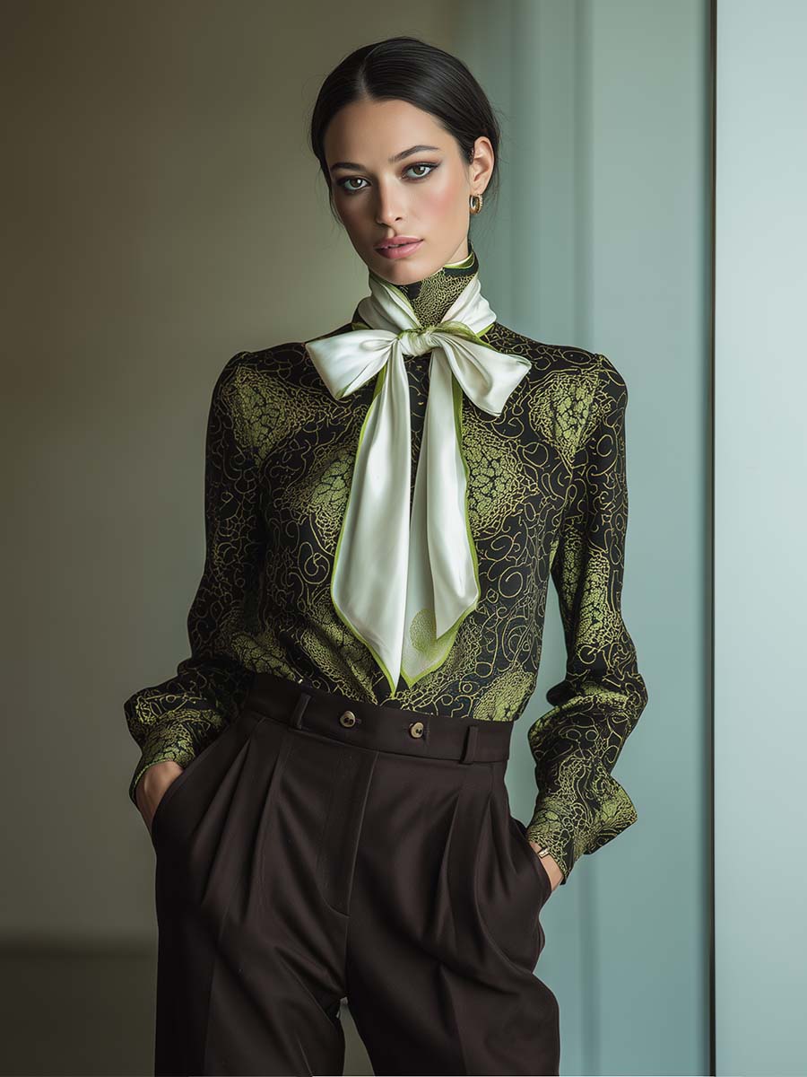 Oakly Fashion™ | Black And Green Print Satin Blouse