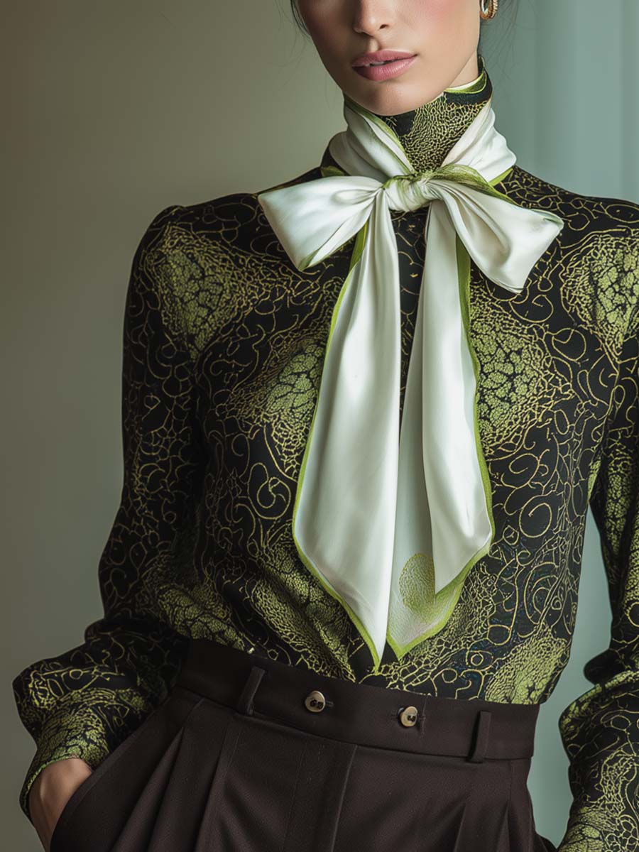 Oakly Fashion™ | Black And Green Print Satin Blouse