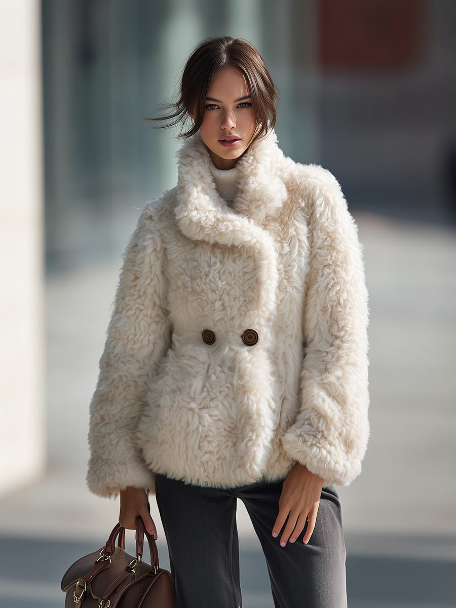 Casual Urban Solid Color Lapel Faux Fur Coat