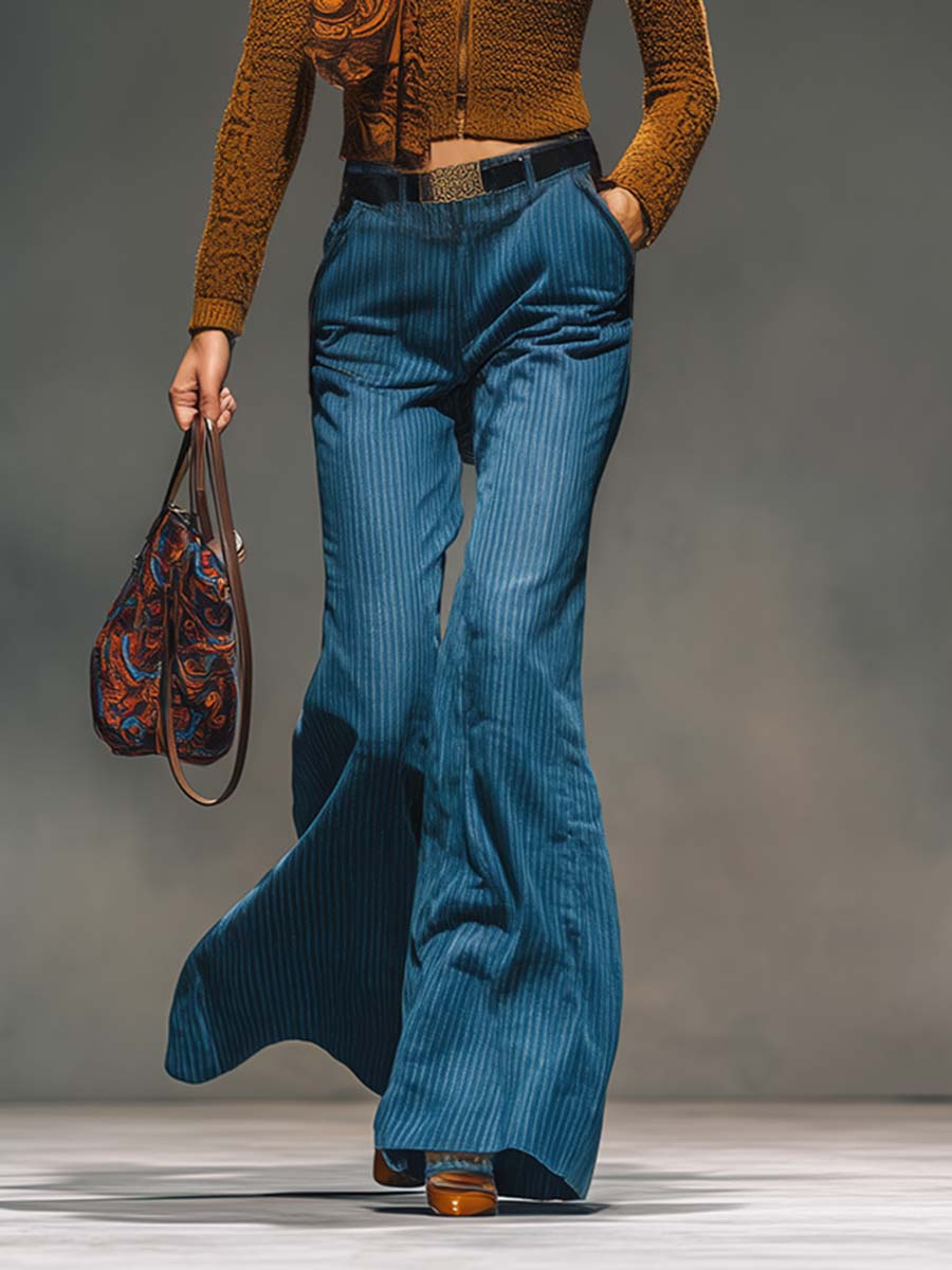 Oakly Fashion™ | Blue Striped Denim Flared Pants