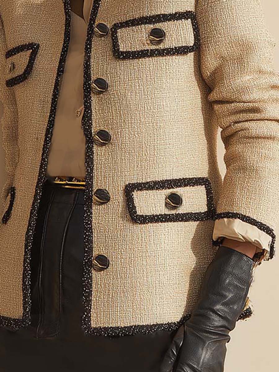 Vintage Fashion Beige Tweed Button Blazers