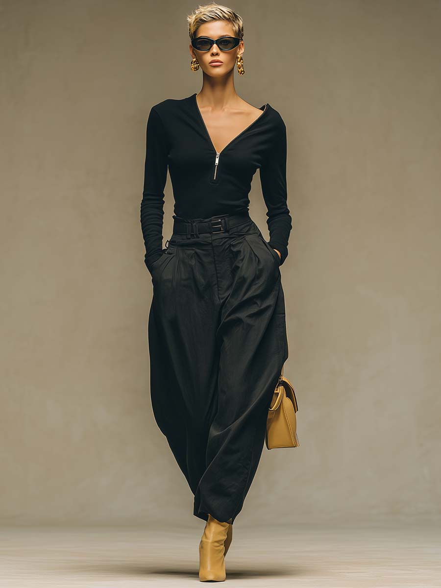 Oakly Fashion™ | V-neck Black Stretch Cotton Shirt
