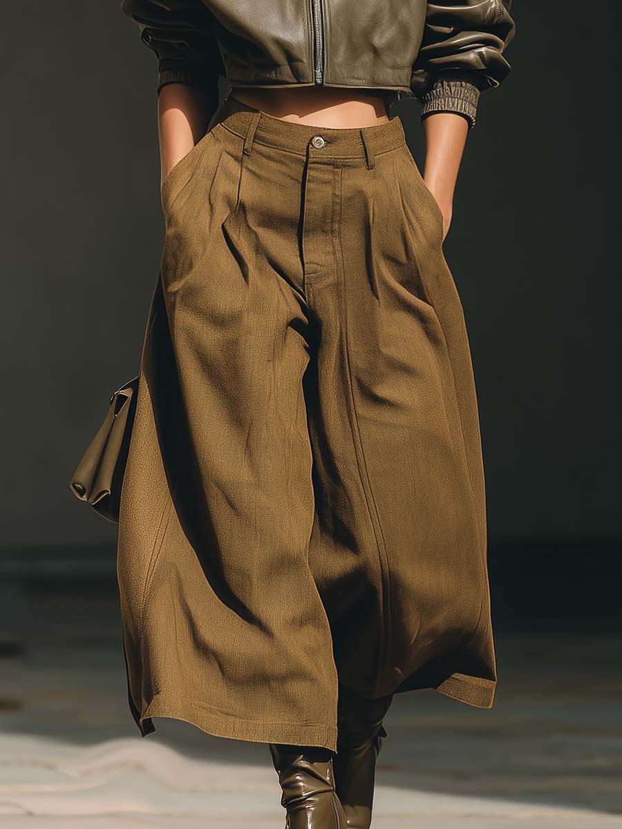 Oakly Fashion™ | Brown Cotton And Linen Cropped Trousers