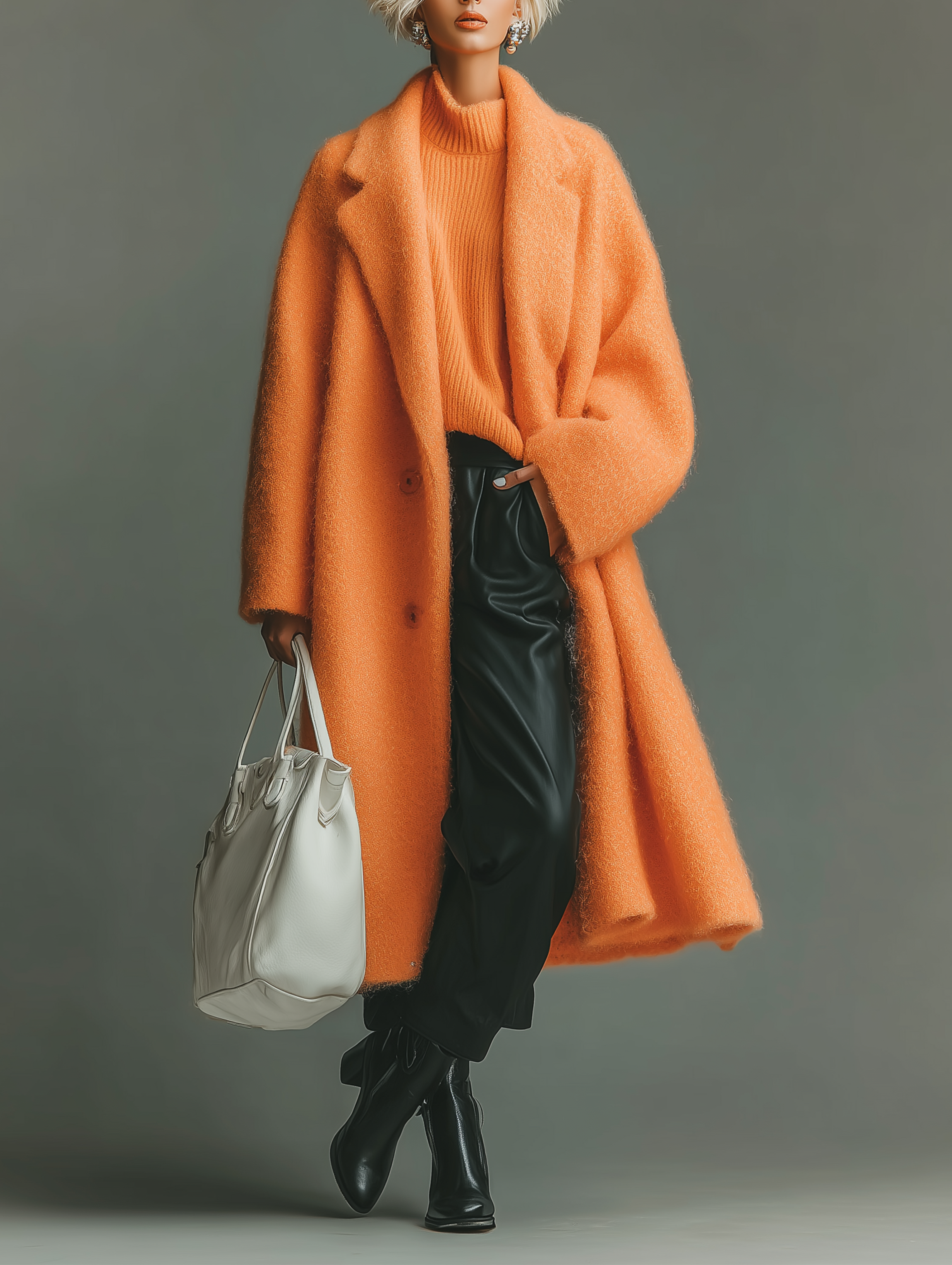 Fashionable Orange Oversized Cashmere Wool Coats