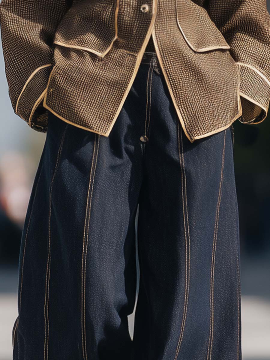 Exquisite Casual Fashion Versatile Loose Dark Blue Jeans Pants
