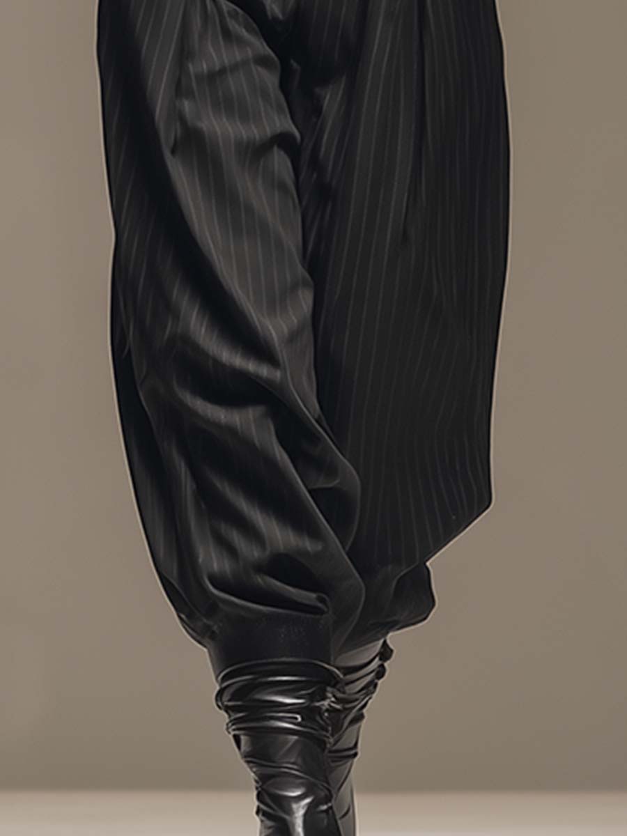 Versatile And Fashionable Black Striped Wide-leg Tapered Pants