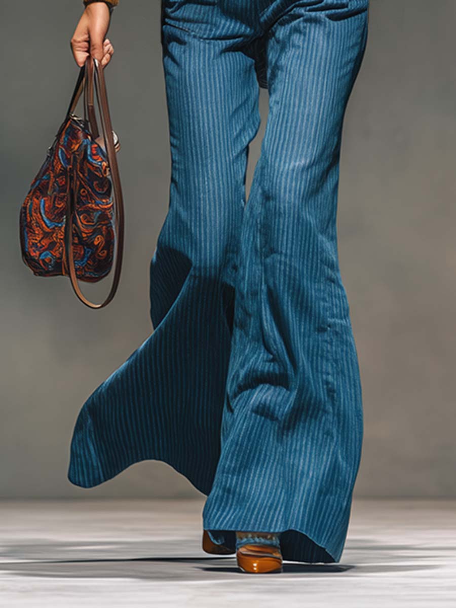 Oakly Fashion™ | Blue Striped Denim Flared Pants