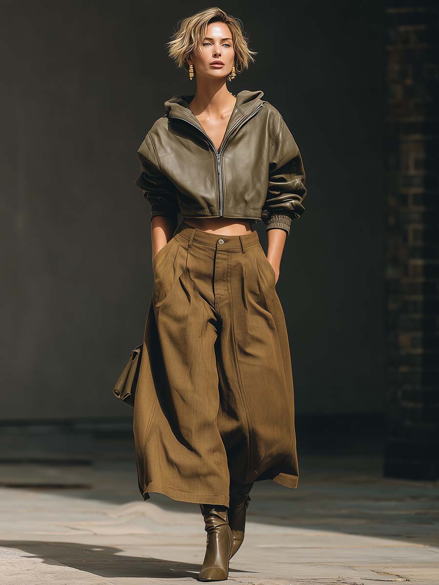 Oakly Fashion™ | Brown Cotton And Linen Cropped Trousers
