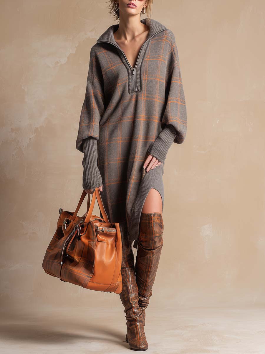 Oakly Fashion™ | Gray Knitted Slited Dress