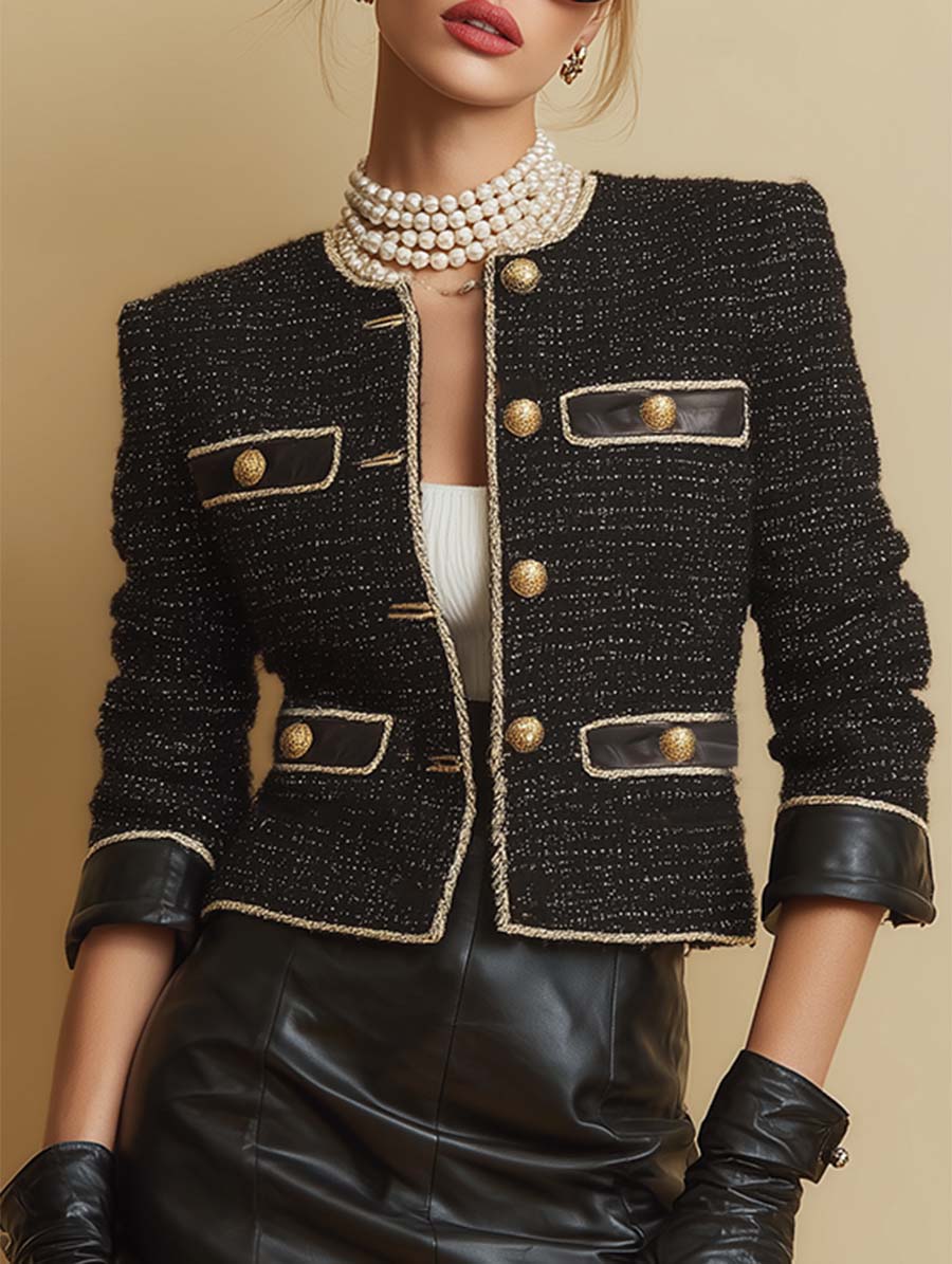 Retro And Sophisticated Black Button-down Tweed Blazers