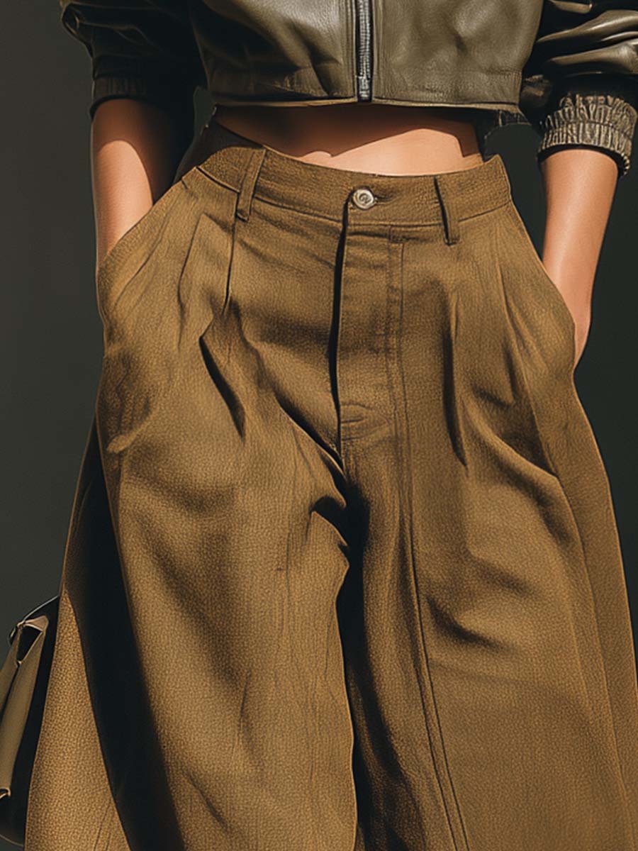 Oakly Fashion™ | Brown Cotton And Linen Cropped Trousers