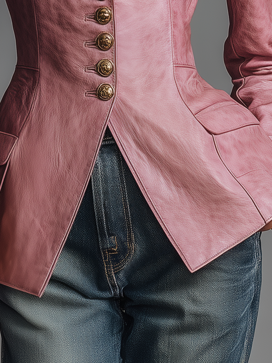 Vintage Fashion Single-Breasted Faux Leather Blazer