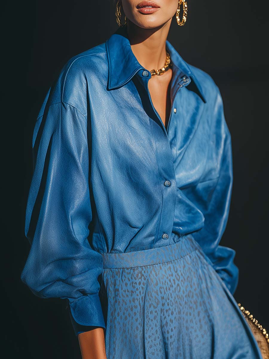 Oakly Fashion™ | Blue Textured Leather Shirt