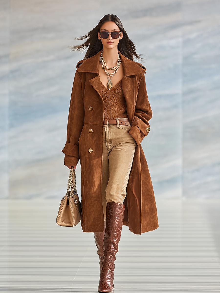 Vintage Outdoor Western Style Mid-Length Faux Suede Coat