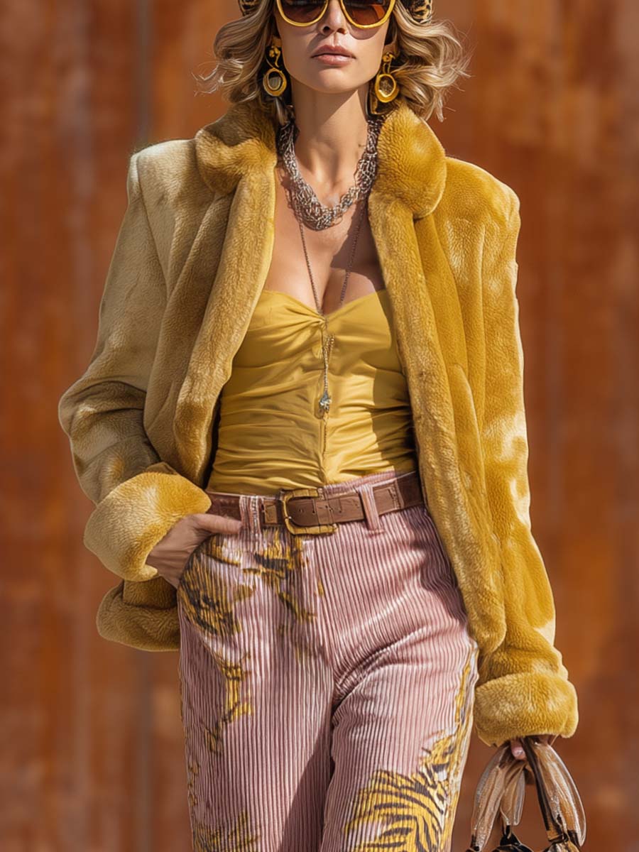 Retro Personality Street Fashion Golden Lapel Eco-friendly Fur Jacket