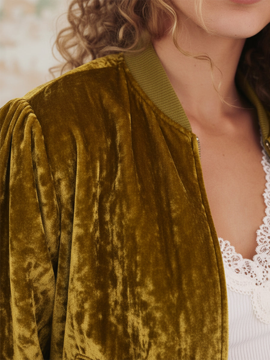 Retro And Fashionable Gold Velvet Baseball Jacket