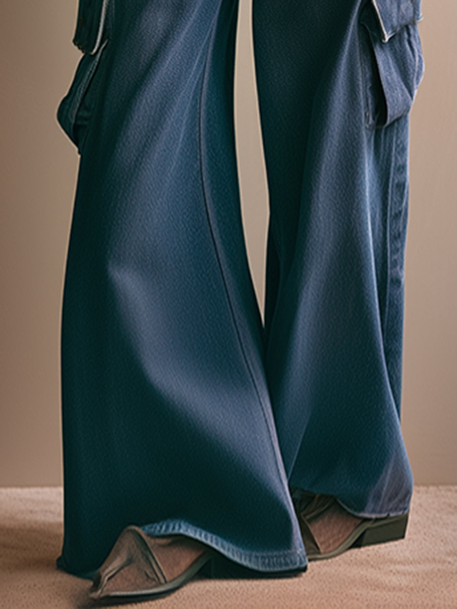 Retro And Fashionable Free People Work Pocket Wide-leg Jeans