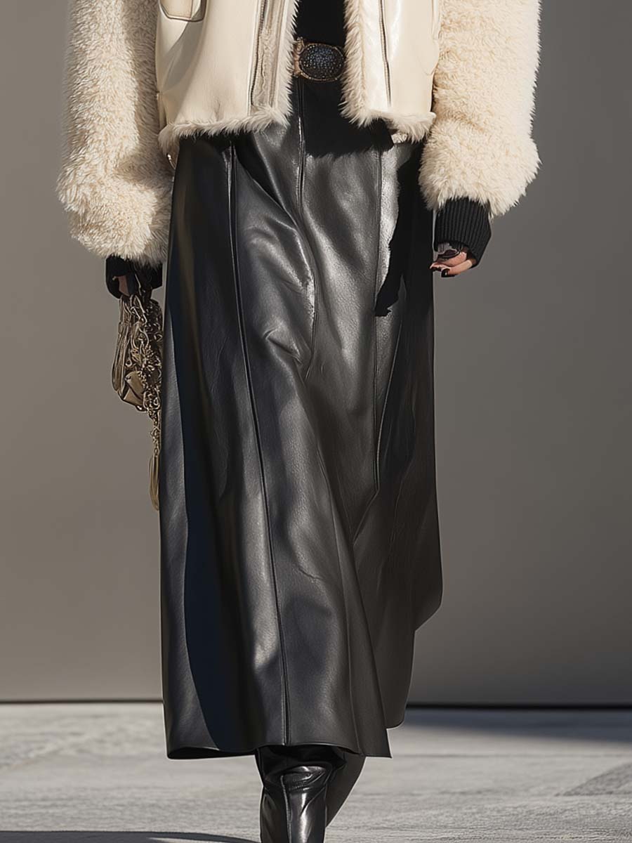 Oakly Fashion™ | Black Straight Faux Leather Long Skirt