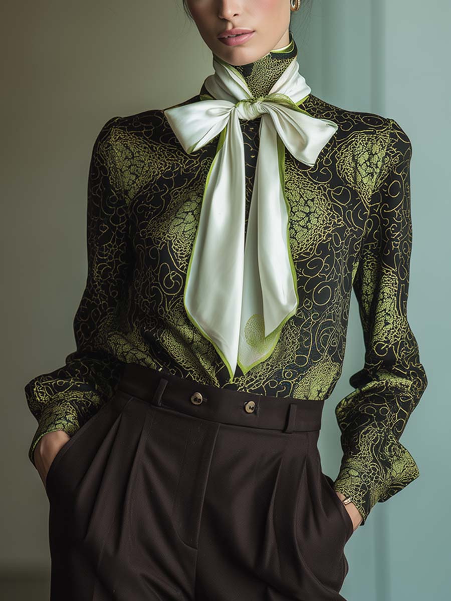 Oakly Fashion™ | Black And Green Print Satin Blouse