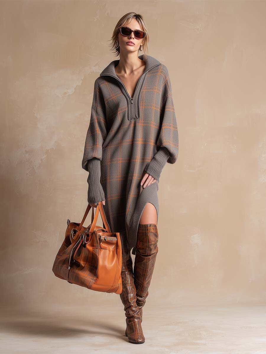 Oakly Fashion™ | Gray Knitted Slited Dress