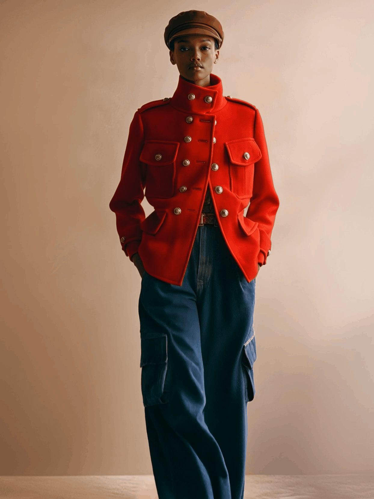 Vintage Loose Gold Button Red Wool Jacket