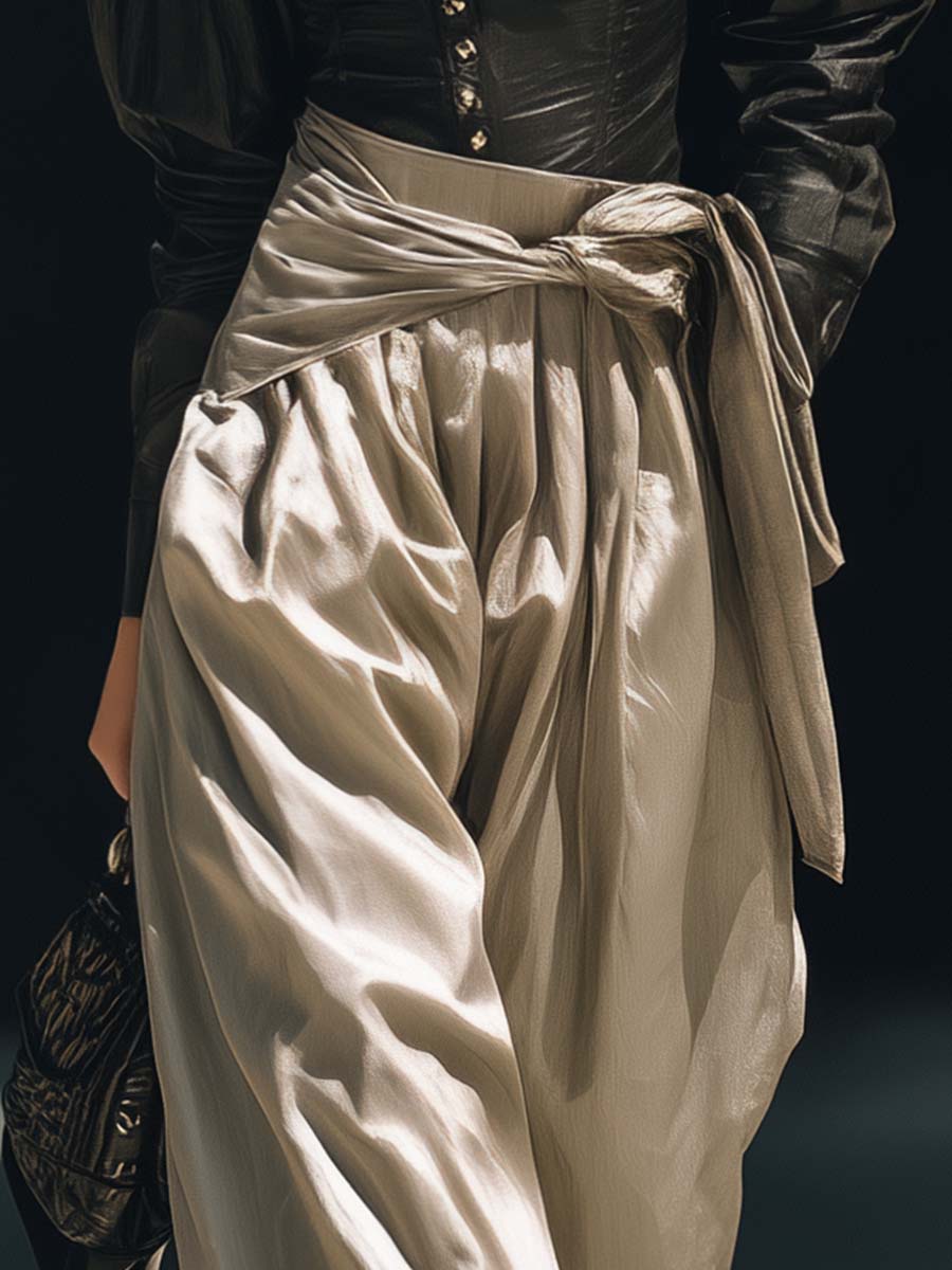 Casual Fashion Street Waist Tie Moonlight White Super Loose Pants