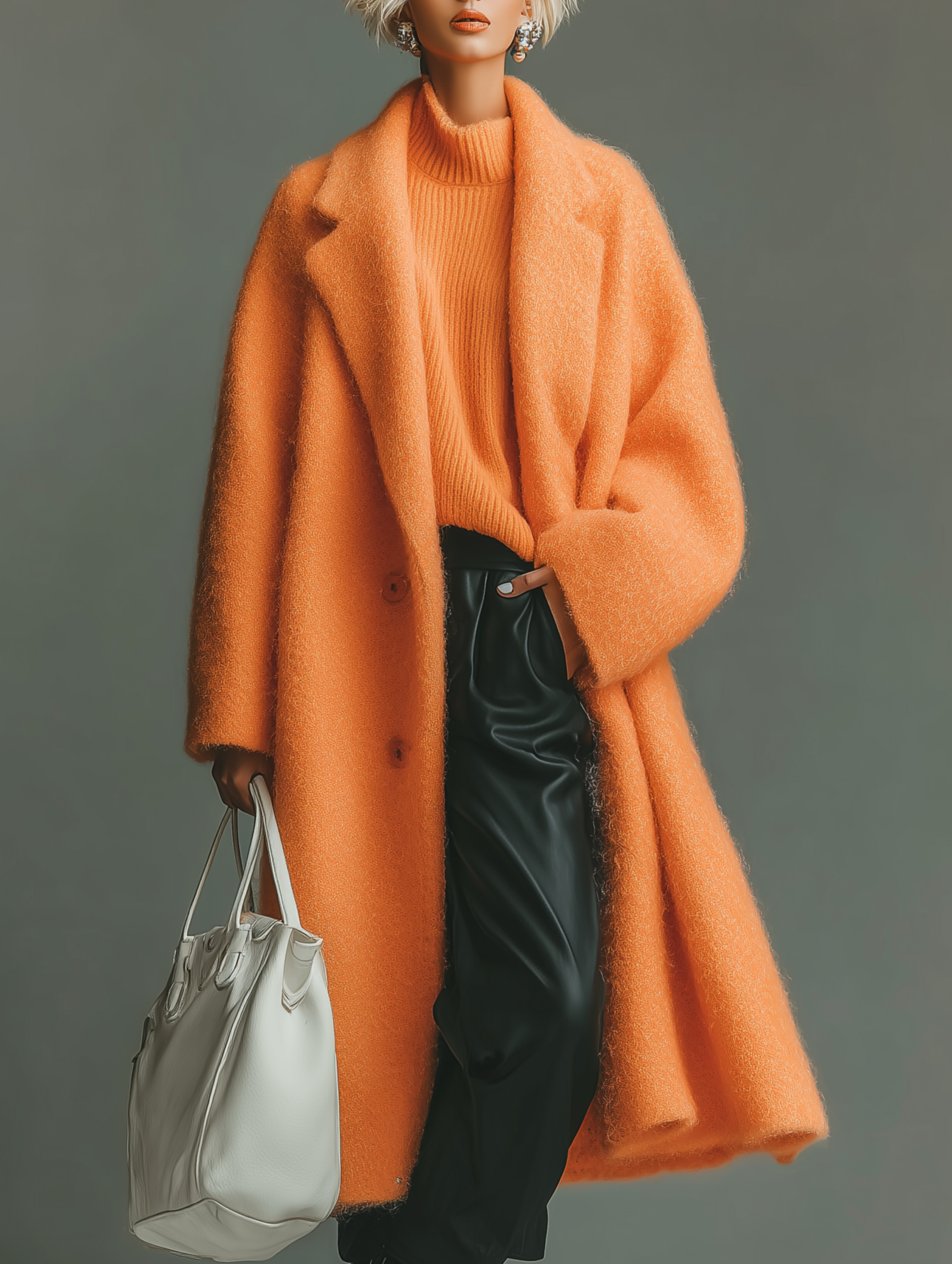 Fashionable Orange Oversized Cashmere Wool Coats