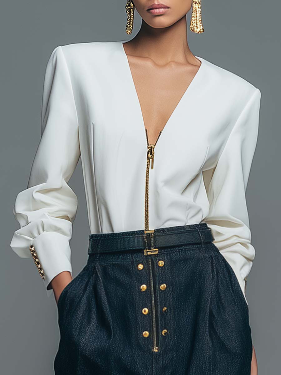 Oakly Fashion™ | White V-neck Shirt
