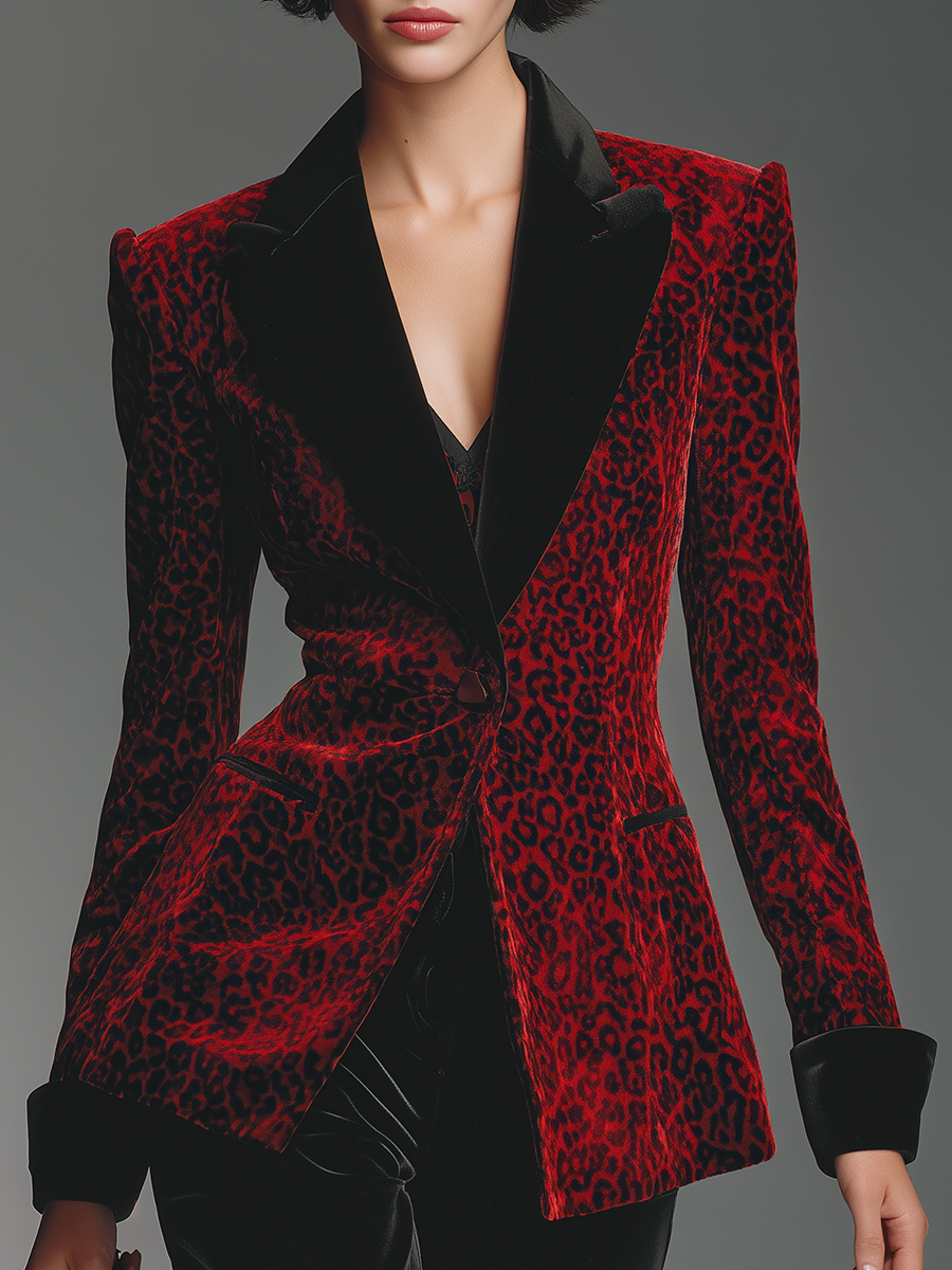 Sexy Stylish Vintage Leopard Velvet Blazer