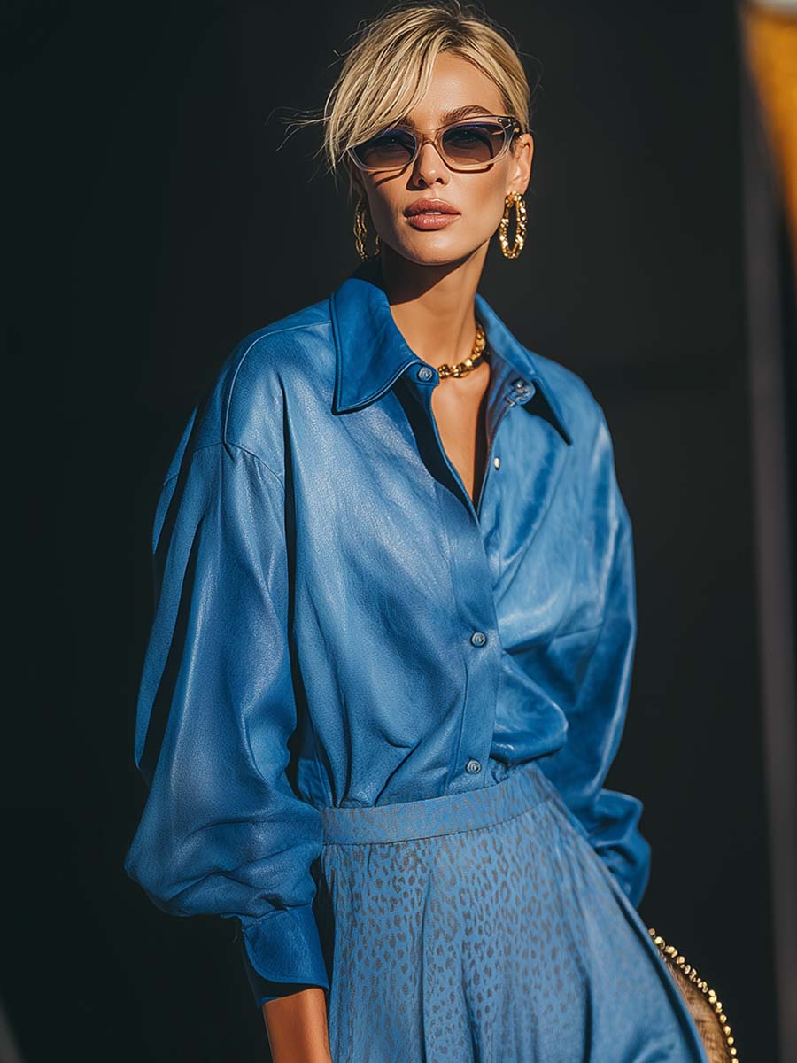 Oakly Fashion™ | Blue Textured Leather Shirt