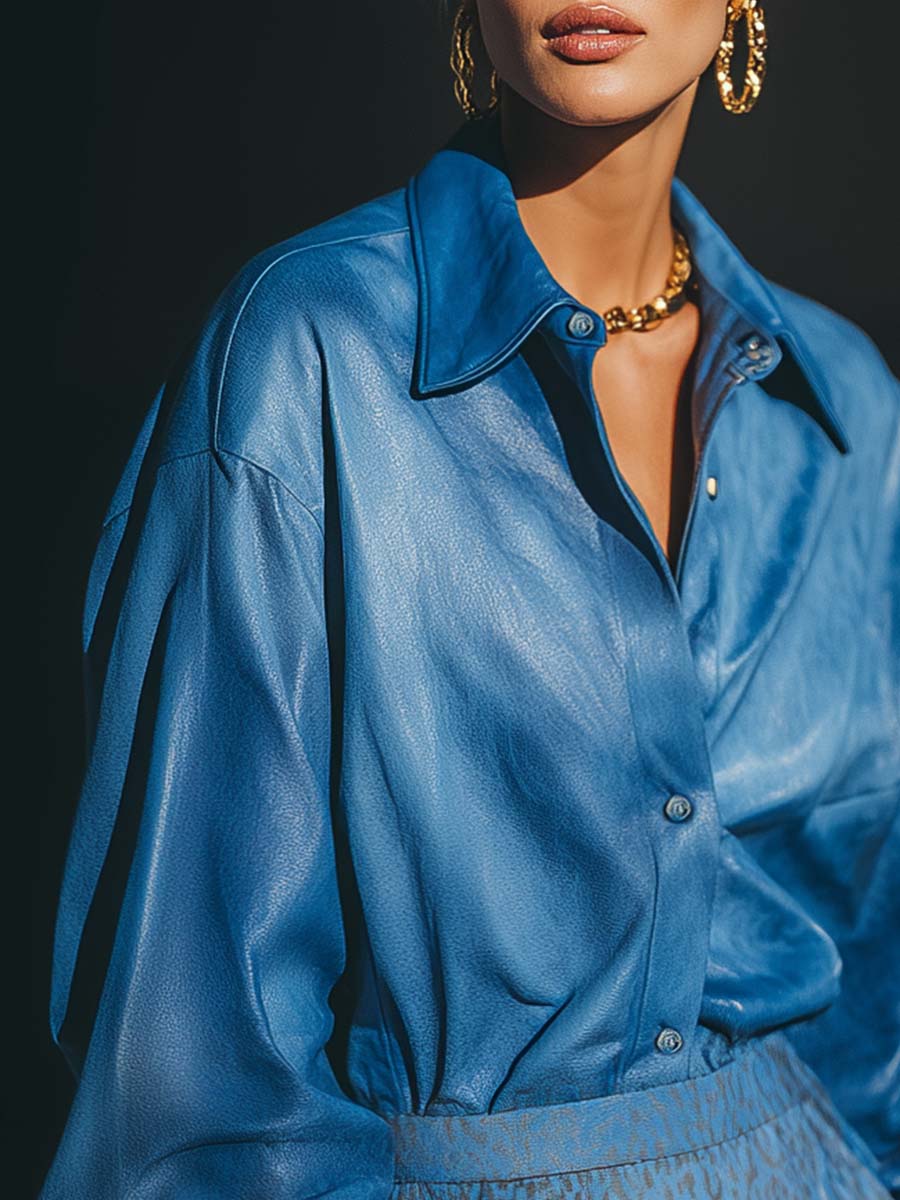 Oakly Fashion™ | Blue Textured Leather Shirt