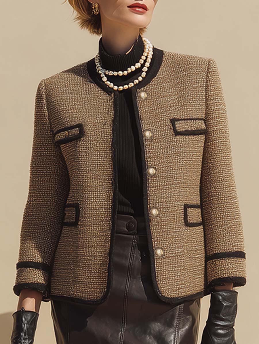 Vintage And Sophisticated Brown Button-down Tweed Blazers