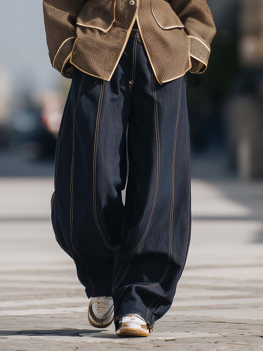 Exquisite Casual Fashion Versatile Loose Dark Blue Jeans Pants