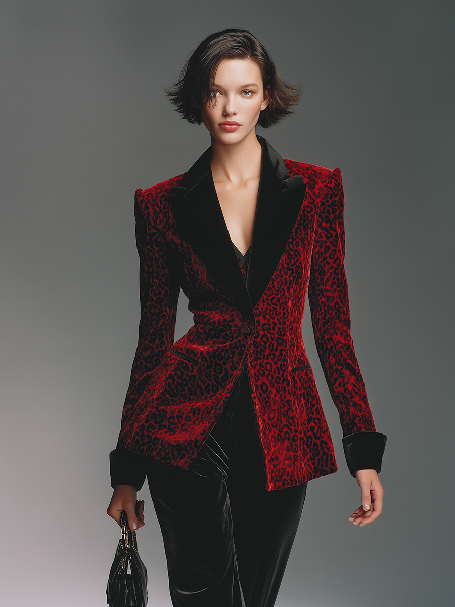 Sexy Stylish Vintage Leopard Velvet Blazer