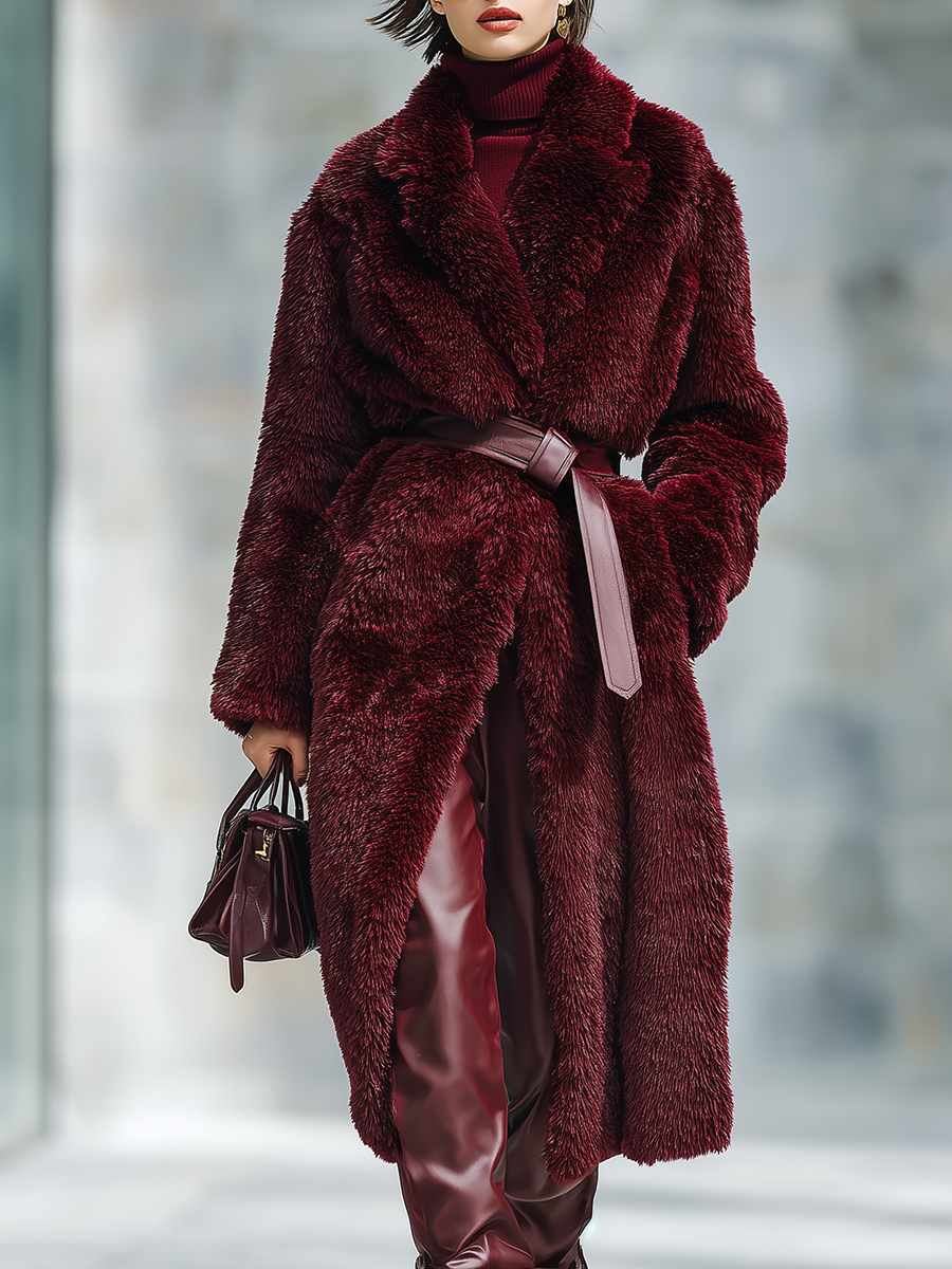 Vintage Elegant Faux Fur Long Coat